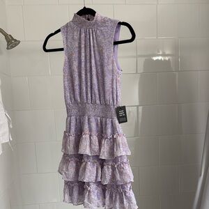 Express Lavender Tiered Mini Dress
